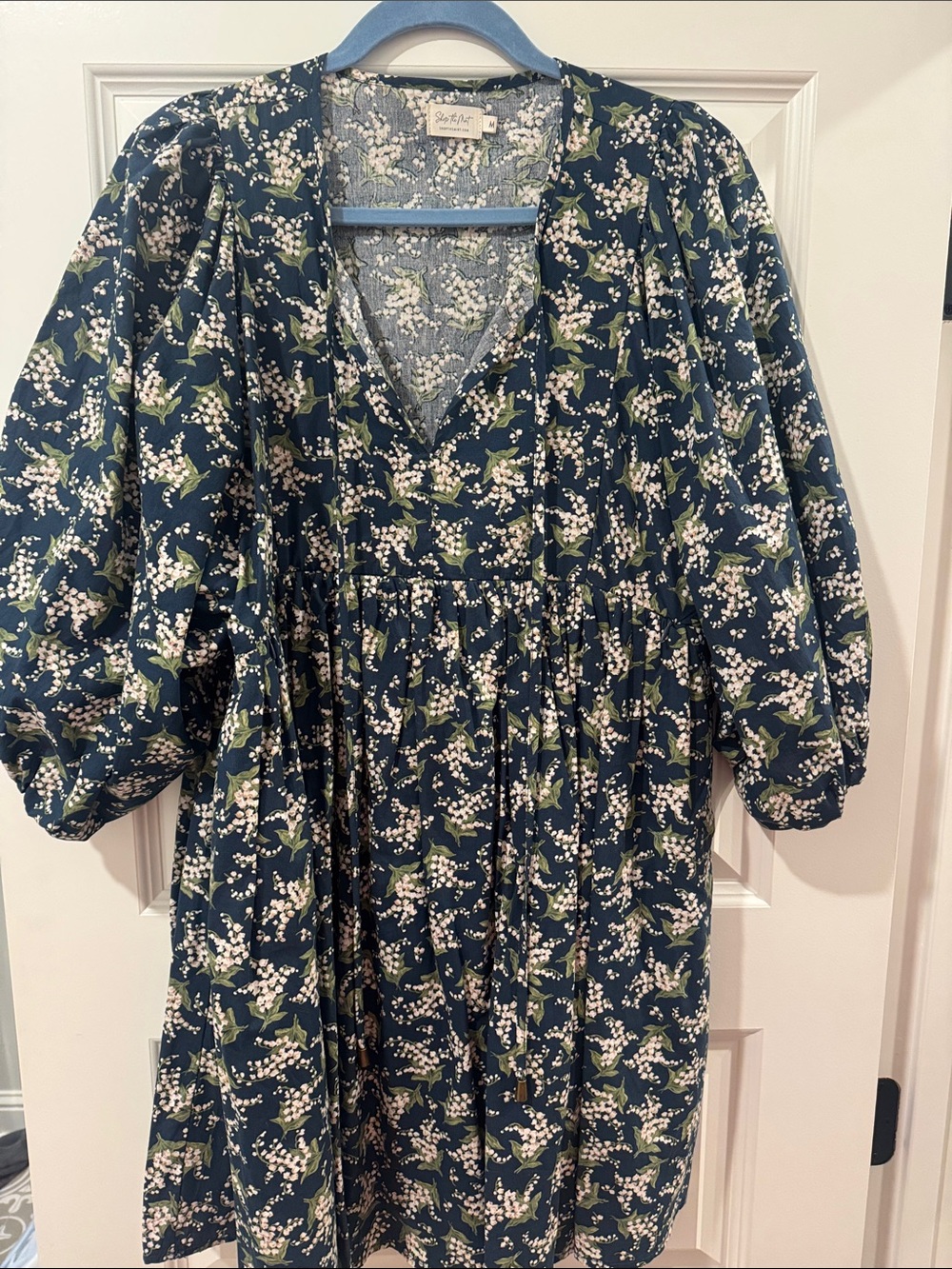 Women’s Navy Floral Puff-Sleeve Mini Dress- Nursing friendly
